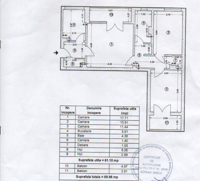 REZERVAT – Pajura, Apartament 3 camere, etaj 1, 70 mp, stare buna. 