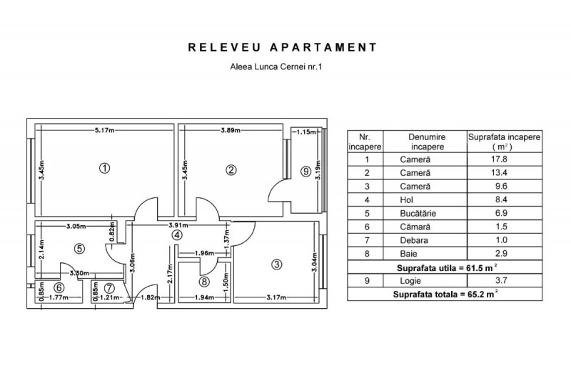 Romancierilor – Lunca Cernei, apartament 3 camere decomandat, 65 mp.